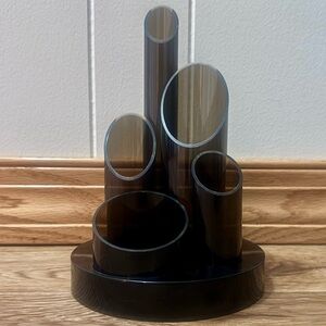 Vintage Smoked Acrylic Desk Organizer Pencil Holder Office Mid Century Modern